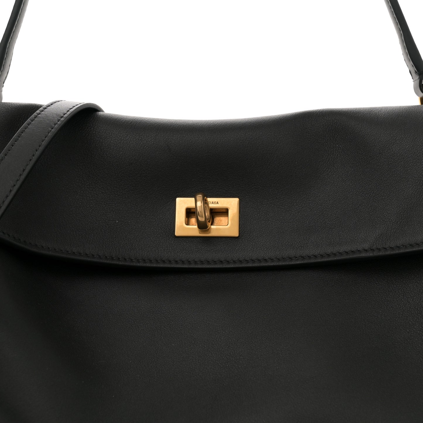 Natural Smooth Calfskin Medium Rodeo Top Handle Handbag Black