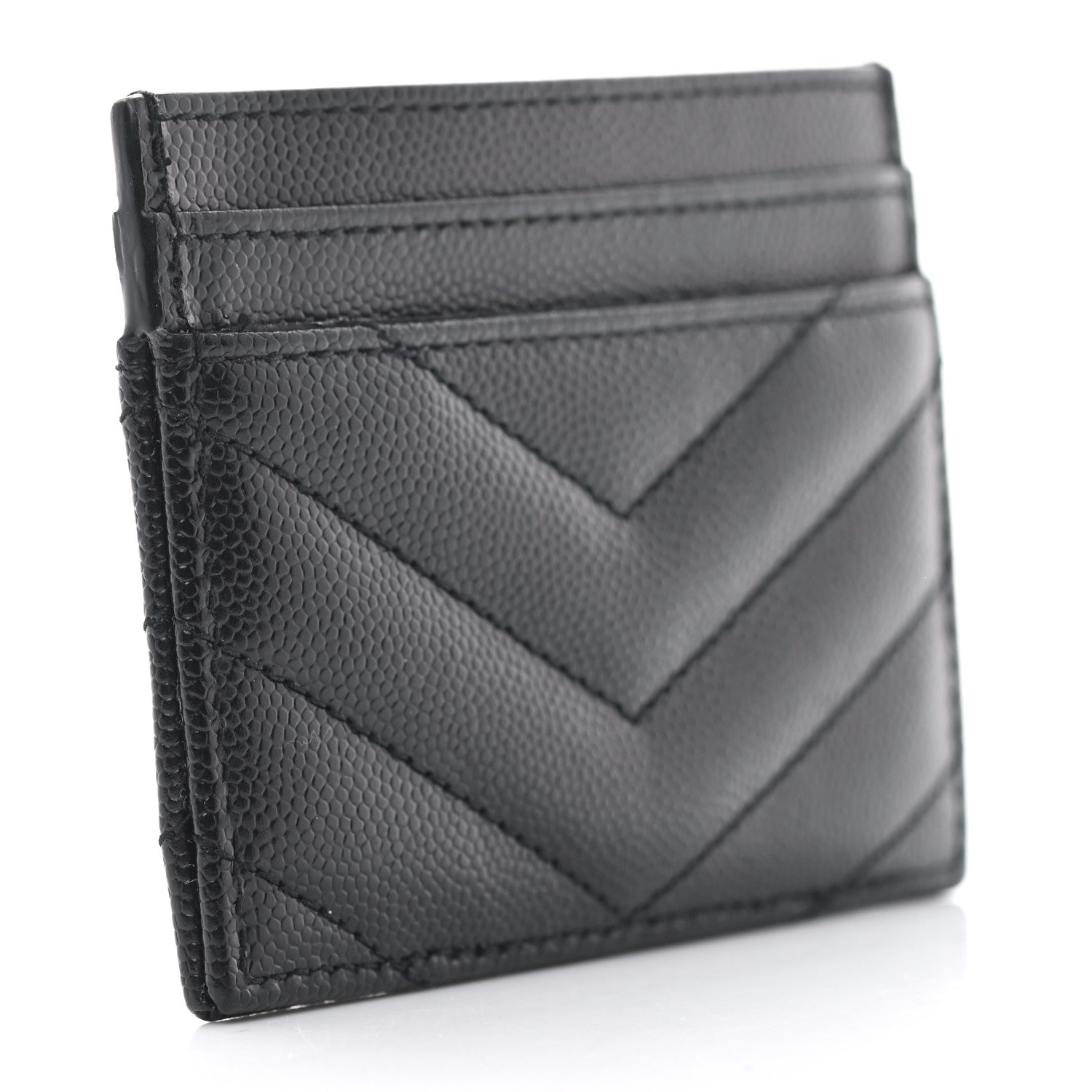 Saint Laurent Grain De Poudre Matelasse Chevron Monogram Credit Card Case Black 2 of 6