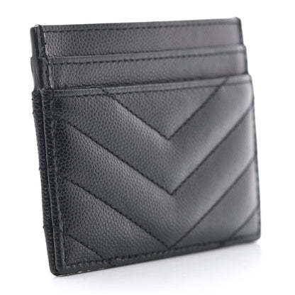 Saint Laurent Grain De Poudre Matelasse Chevron Monogram Credit Card Case Black 2 of 6