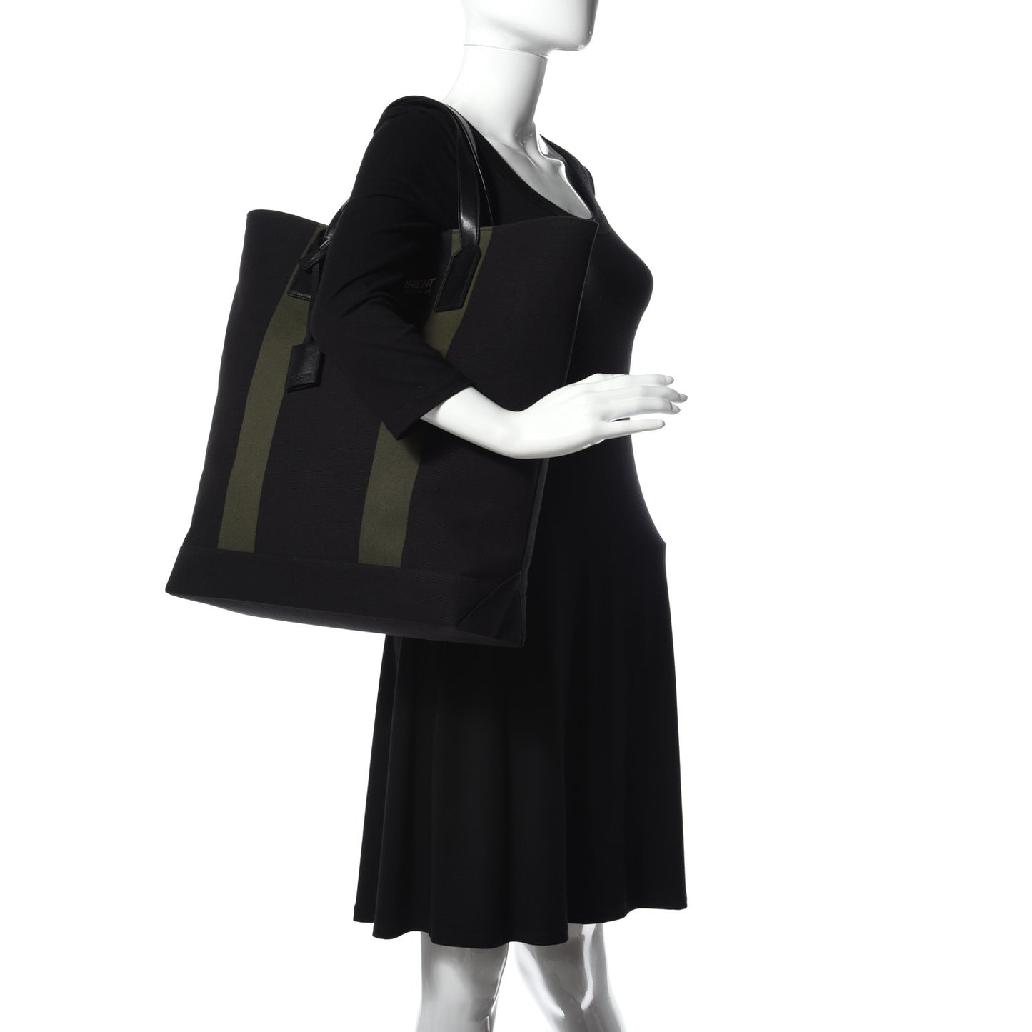 Canvas Beach Shopping Tote Black Khaki