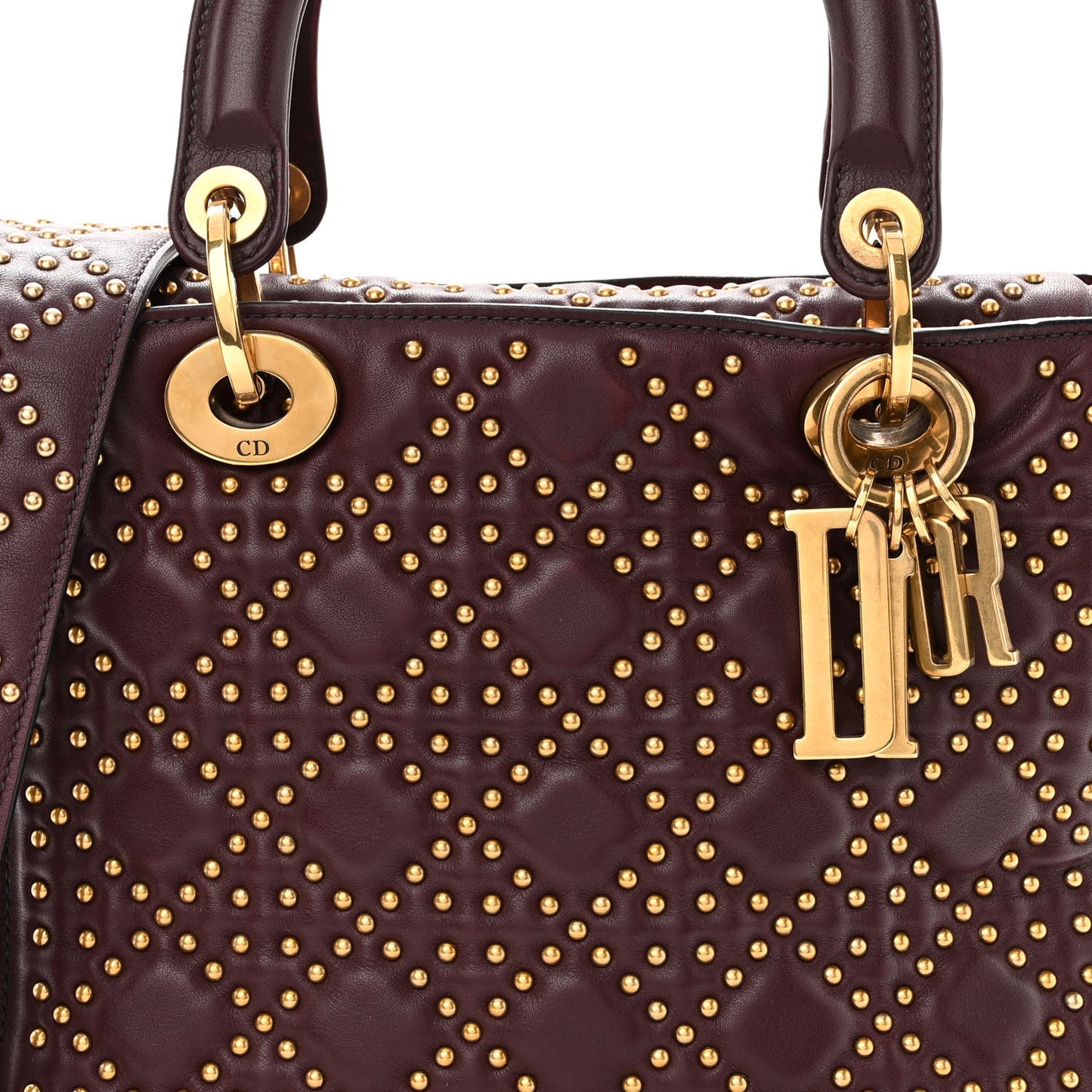 Calfskin Cannage Studded Medium Supple Lady Dior Deep Amaranth
