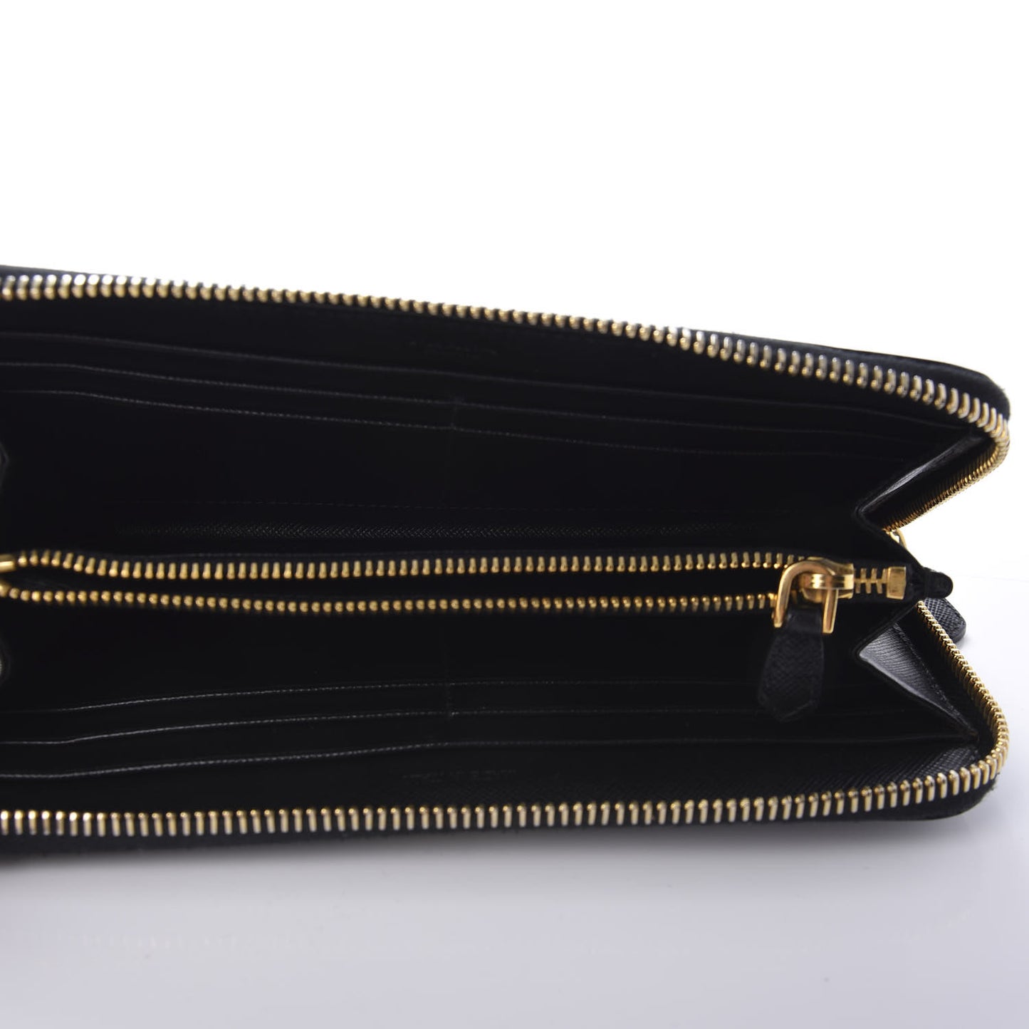 Saffiano Metal Large Zip Around Wallet Black