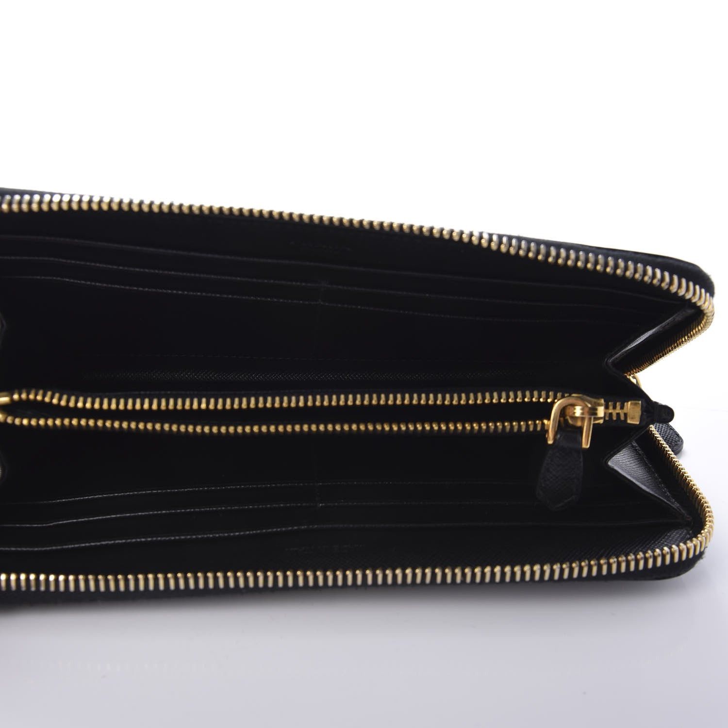 Prada Saffiano Metal Large Zip Around Wallet Black 5 of 7