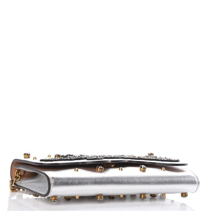 Gucci Metallic Nappa Embellished Tiger Broadway Chain Clutch Silver 4 of 9