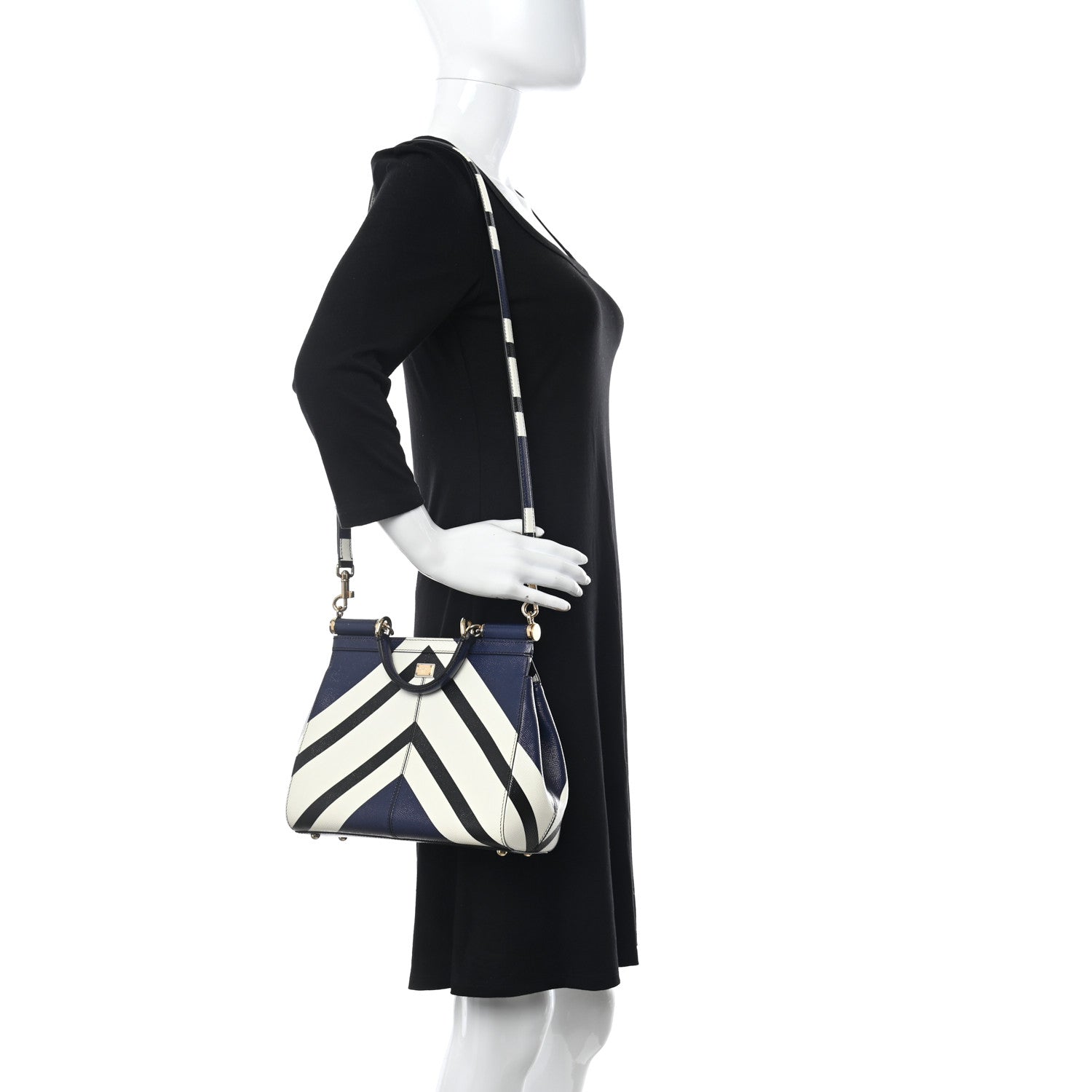Dolce & Gabbana Dauphine Chevron Striped Medium Miss Sicily Satchel Blue 3 of 11