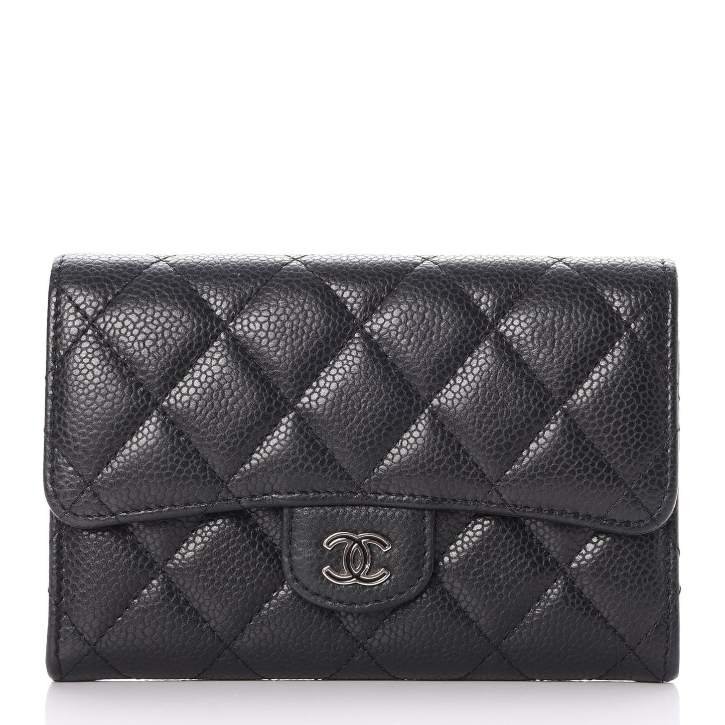 Caviar Quilted Small Flap Wallet Black