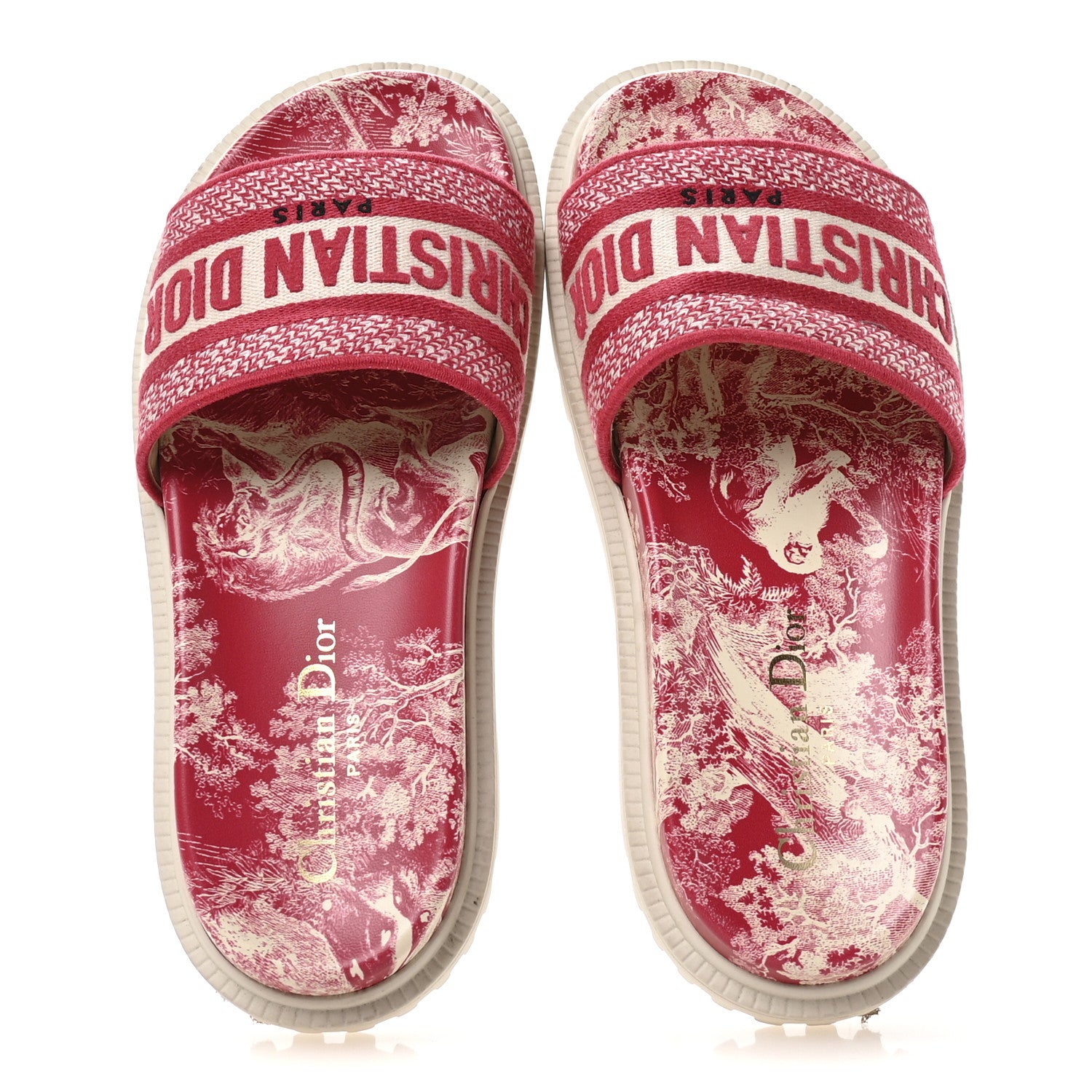 Christian Dior Canvas Toile de Jouy Embroidered Dway 10mm Slide Sandals 36.5 Off White Raspberry 2 of 8