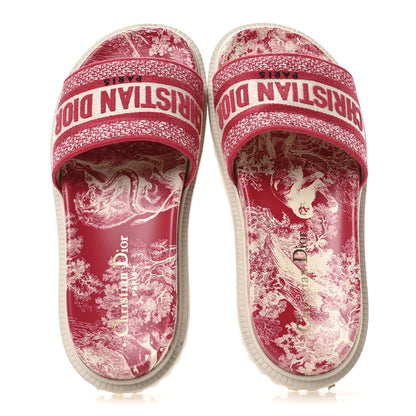 Christian Dior Canvas Toile de Jouy Embroidered Dway 10mm Slide Sandals 36.5 Off White Raspberry 2 of 8