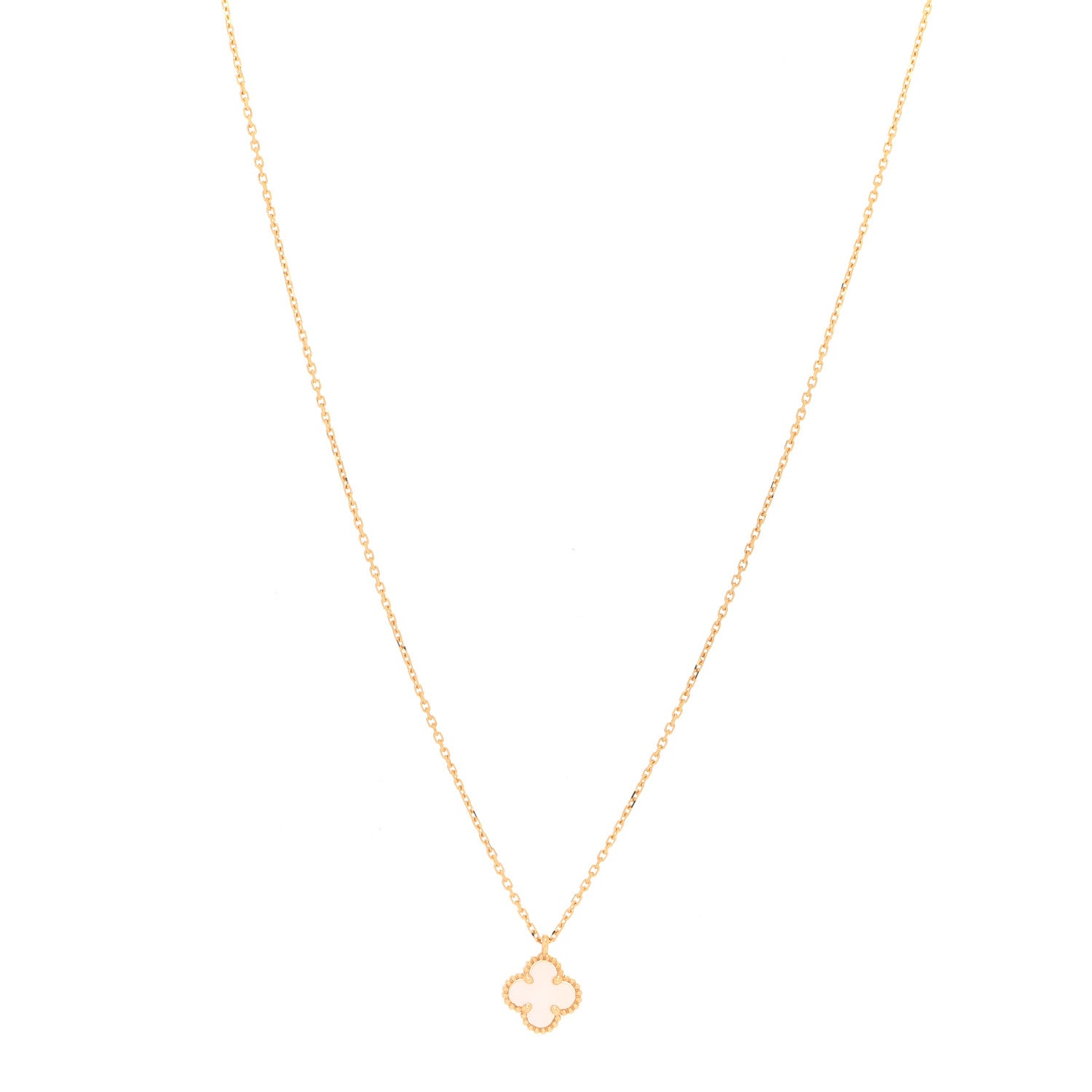 Van Cleef & Arpels 18K Yellow Gold Mother of Pearl Sweet Alhambra Pendant Necklace 1 of 6