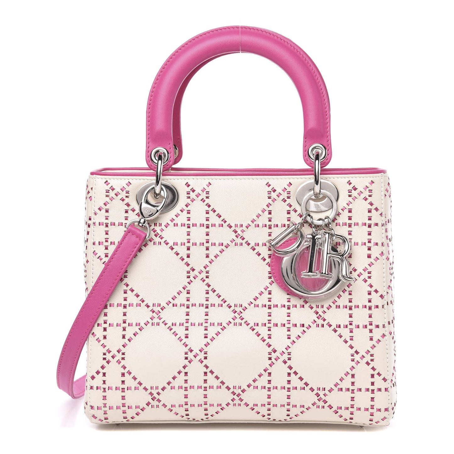 Lambskin Stitched Cannage Medium Lady Dior Pink White