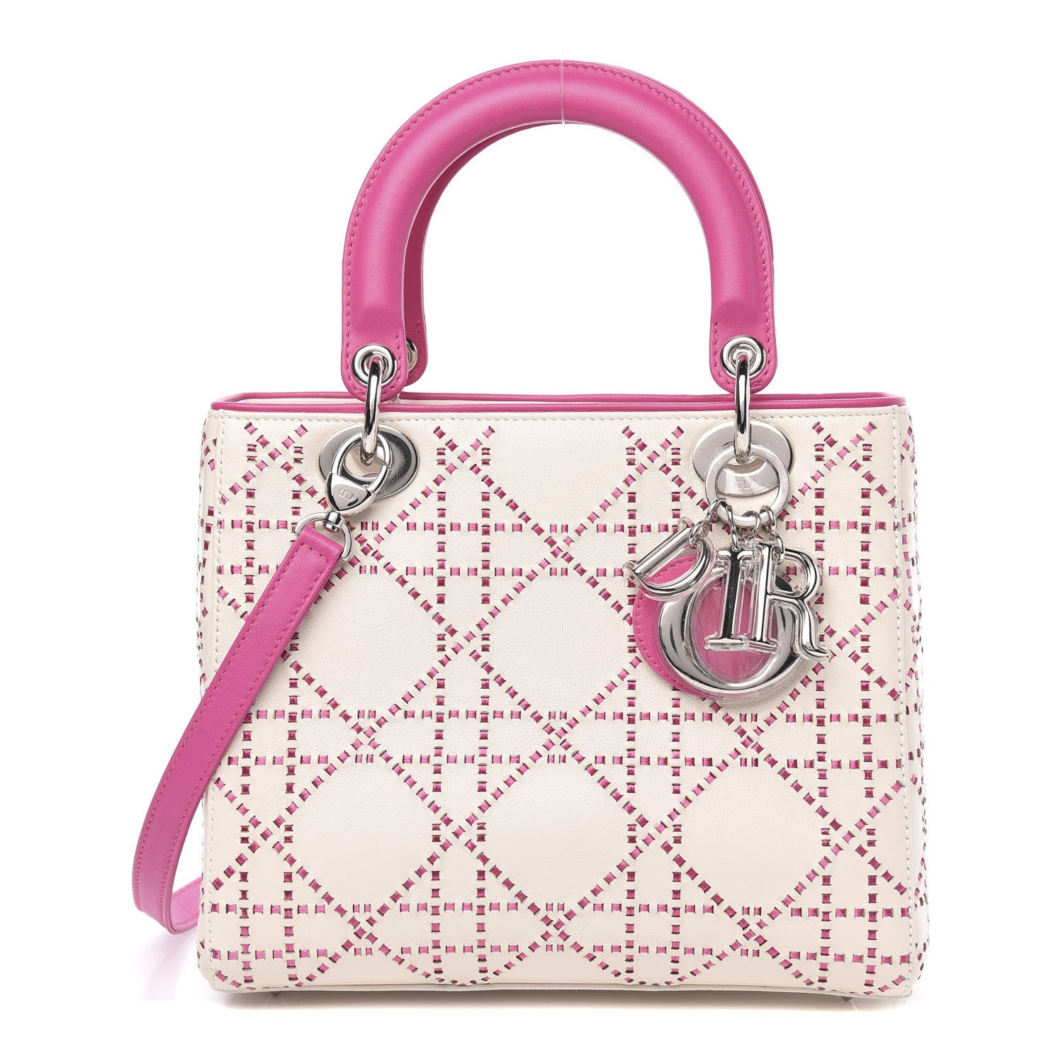 Christian Dior Lambskin Stitched Cannage Medium Lady Dior Pink White 1 of 11