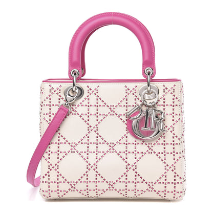 Christian Dior Lambskin Stitched Cannage Medium Lady Dior Pink White 1 of 11
