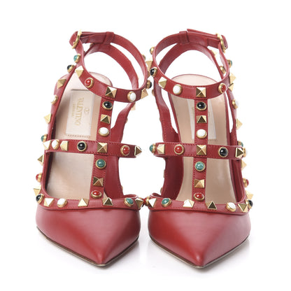 Valentino Garavani Calfskin Rockstud Rolling Ankle Strap 100mm Pumps 37.5 Rosso Valentino 2 of 7