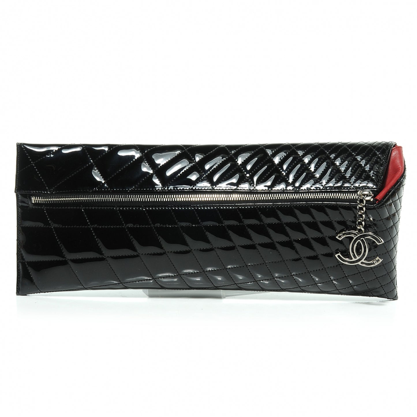 Patent Geometric Quilted Large Kaleidoscope Clutch Black