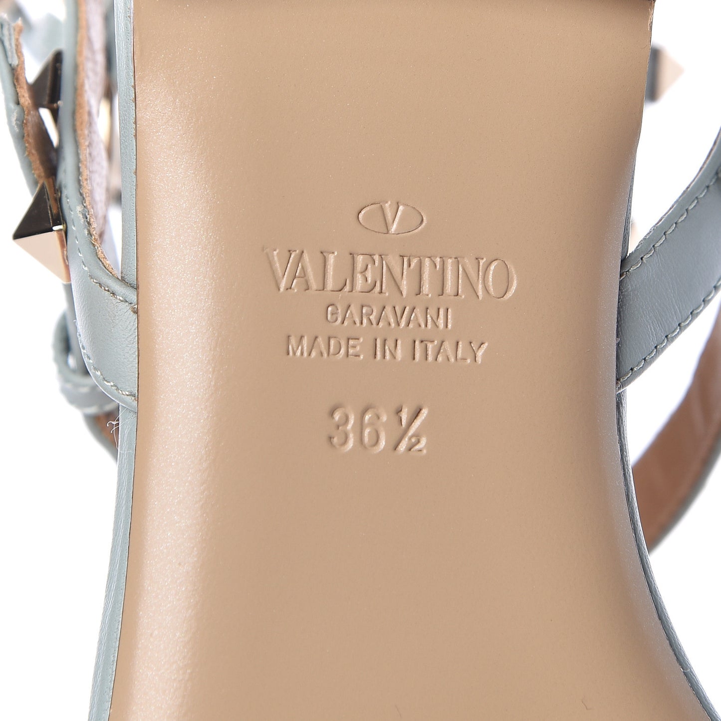 Calfskin Rockstud Ankle Wrap Flat Thong Sandals 36.5 Celadon