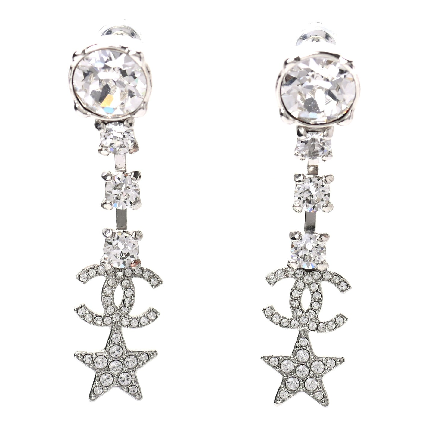 Crystal Starfall Drop CC Earrings Silver