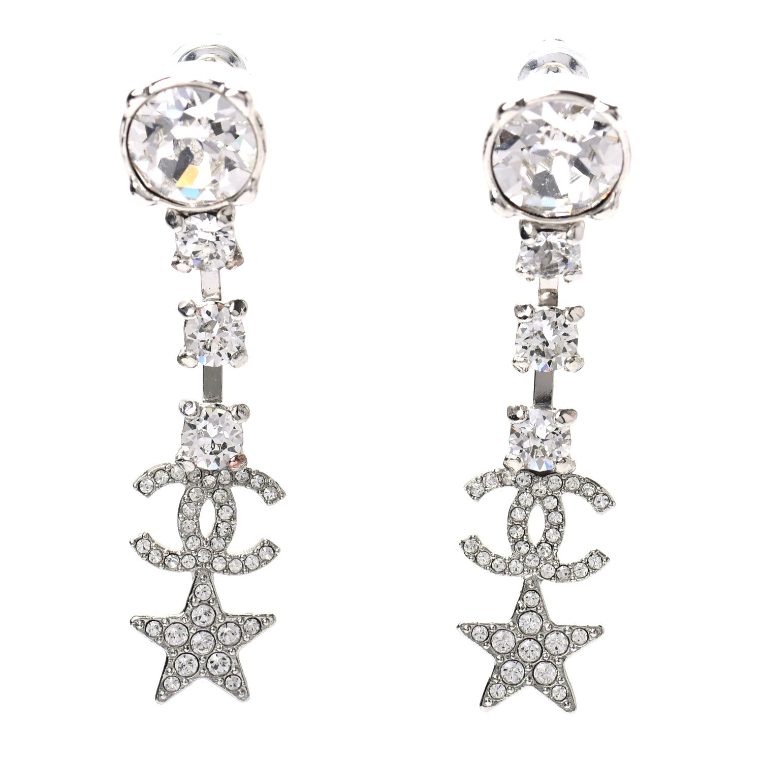 Chanel Crystal Starfall Drop CC Earrings Silver 1 of 6
