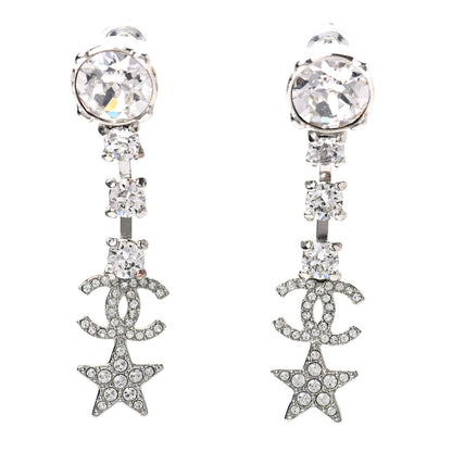 Chanel Crystal Starfall Drop CC Earrings Silver 1 of 6