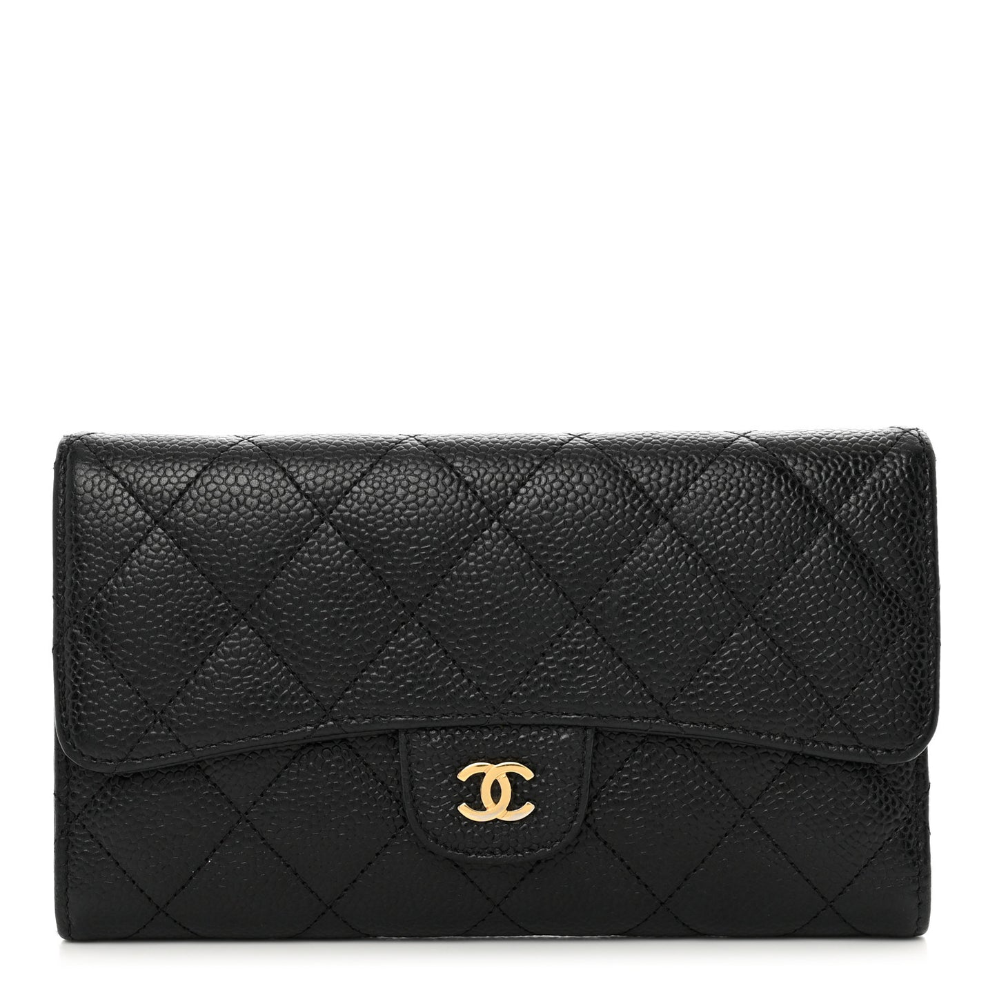 Caviar Quilted Large Flap Wallet Black