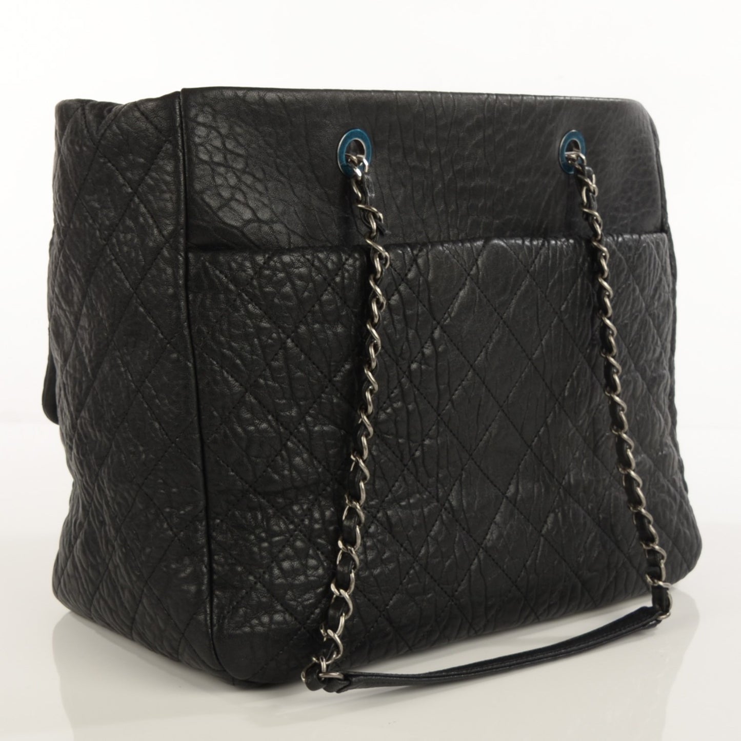 Crumpled Lambskin Quilted Large Tote Black