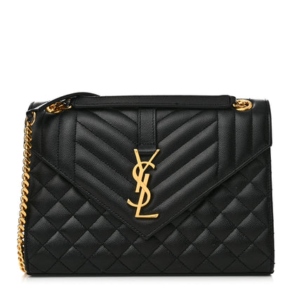 Saint Laurent Grain De Poudre Textured Mixed Matelasse Triquilt Medium Monogram Satchel Black 1 of 12