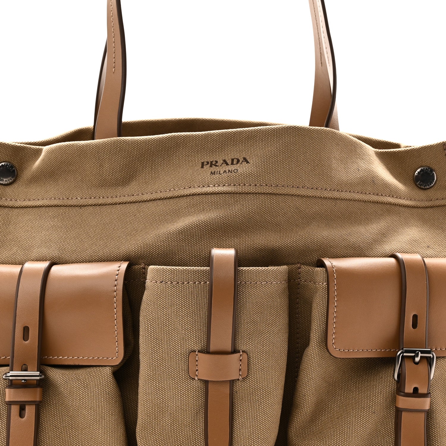 Prada Canvas Calfskin Large Route Shoulder Bag Khaki 7 of 9
