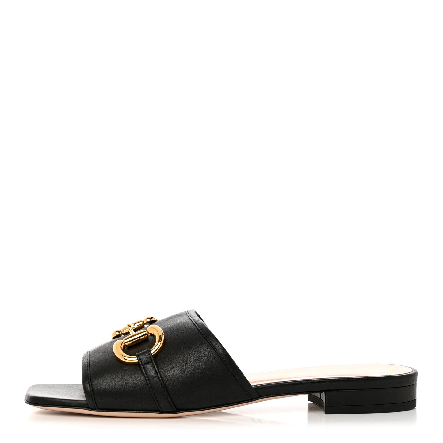 Nappa Horsebit Flat Slide Sandals 38.5 Black