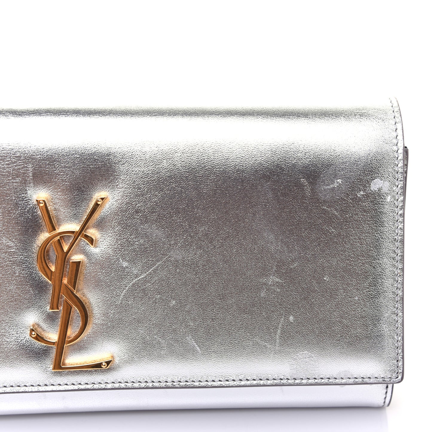 Metallic Calfskin Classic Monogram Cassandre Clutch Argento