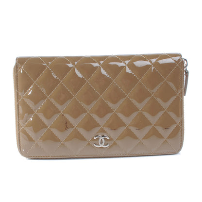Chanel Patent Quilted Large Zip Around Wallet Taupe 1 of 9