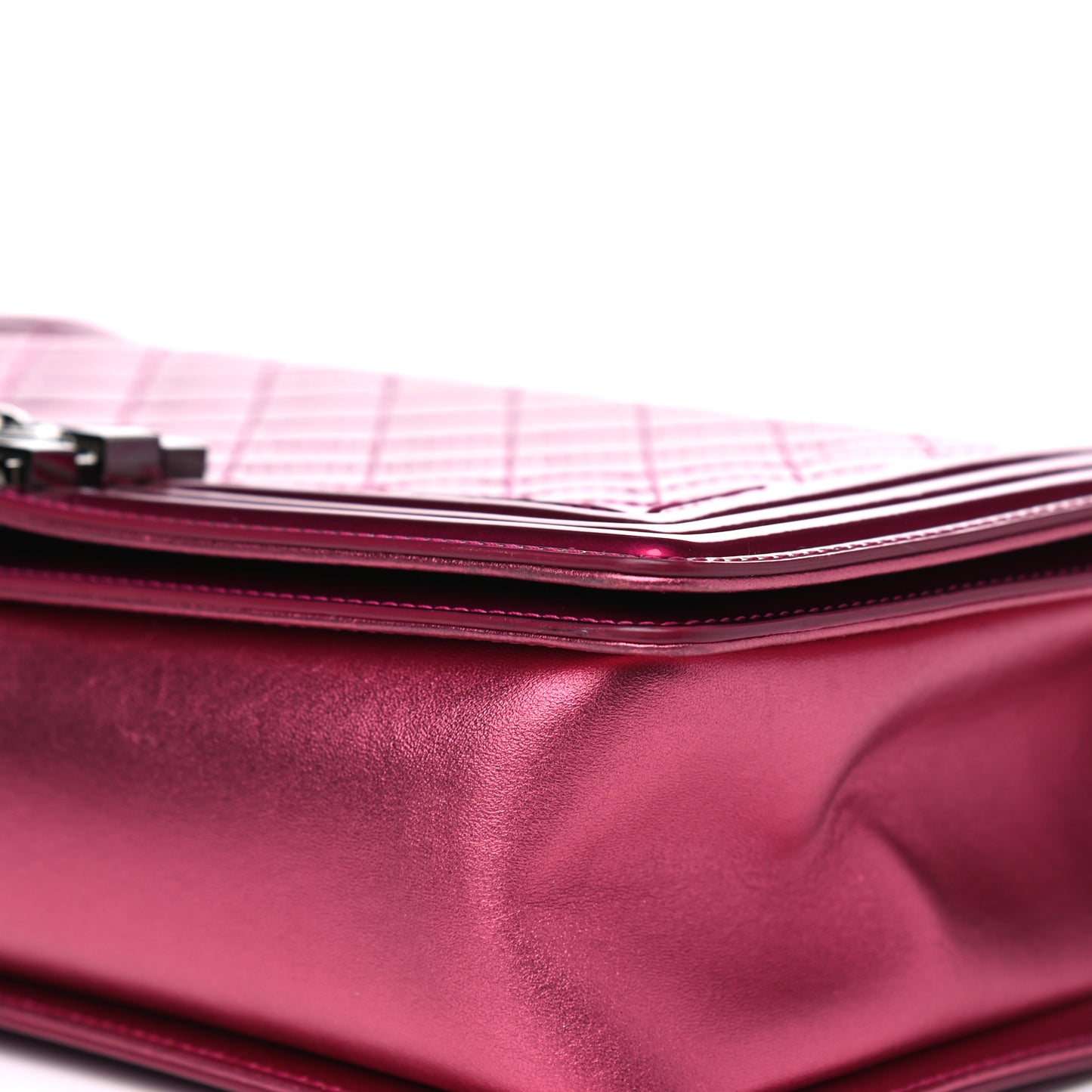 Metallic Patent Quilted New Medium Boy Flap Fuchsia
