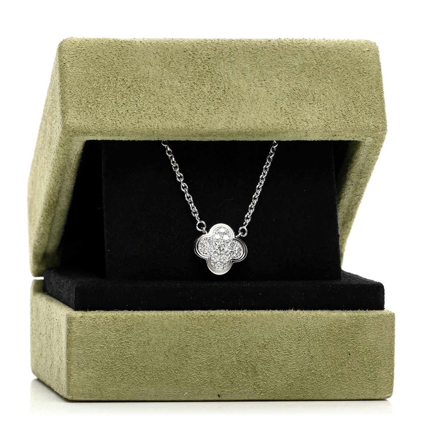 18K White Gold Diamond Pure Alhambra Pendant Necklace