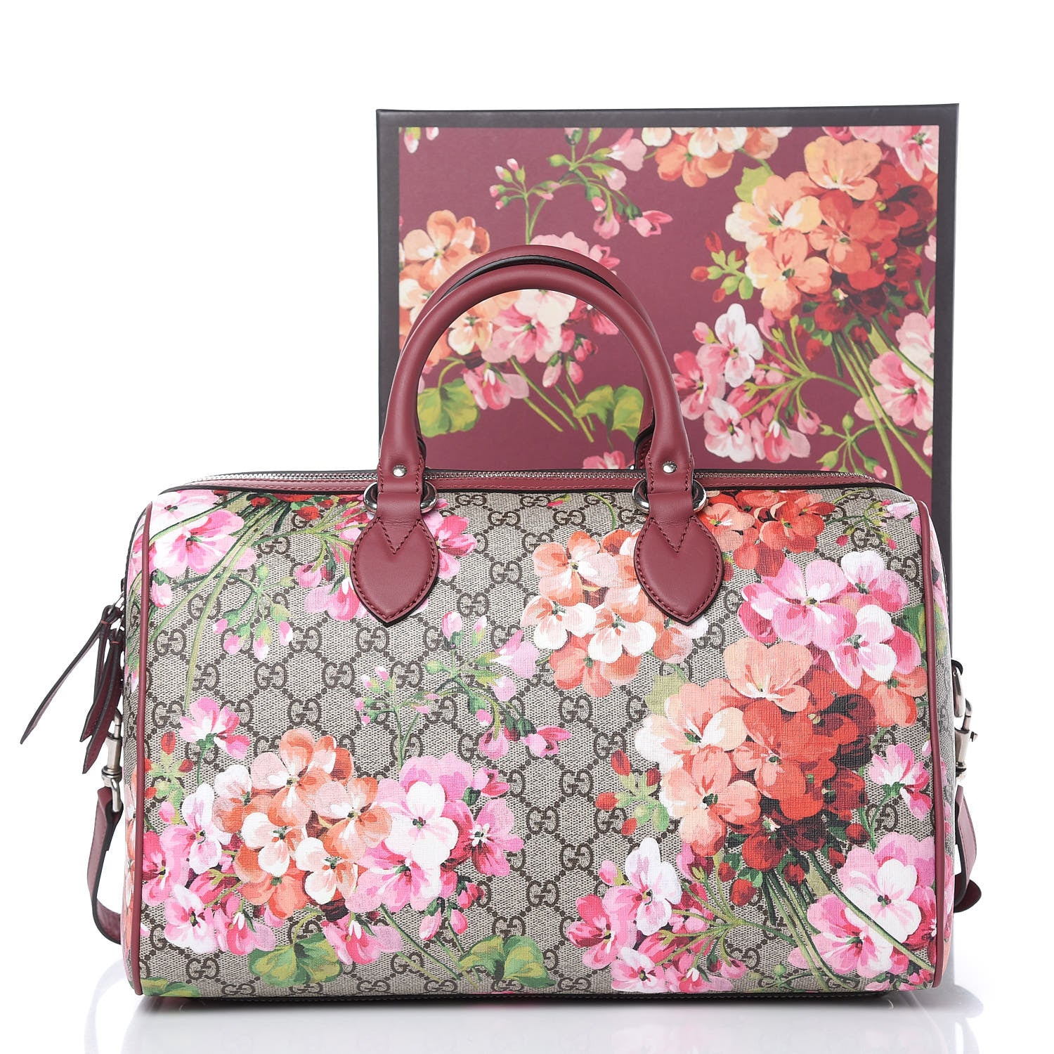 Gucci GG Supreme Monogram Blooms Medium Boston Beige Multicolor Dry Rose 10 of 10