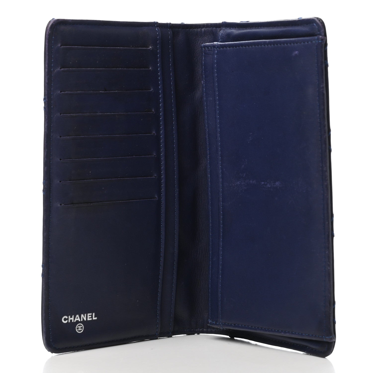 Chanel Calfskin Double Stitch Hampton Yen Wallet Blue 5 of 9