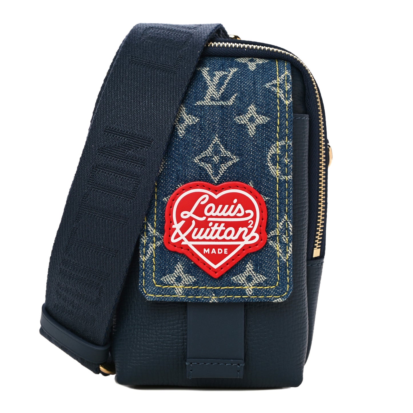 X NIGO Denim Monogram Flat Double Phone Pouch