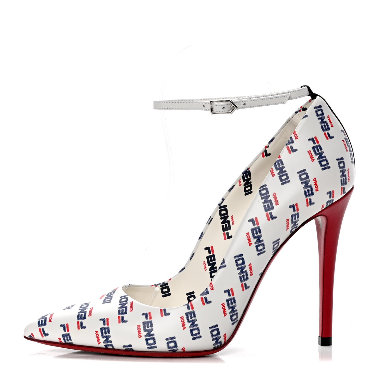 X FILA Vitello Mania Logo Print High Heel Pumps 39 White Blue Red Fragola