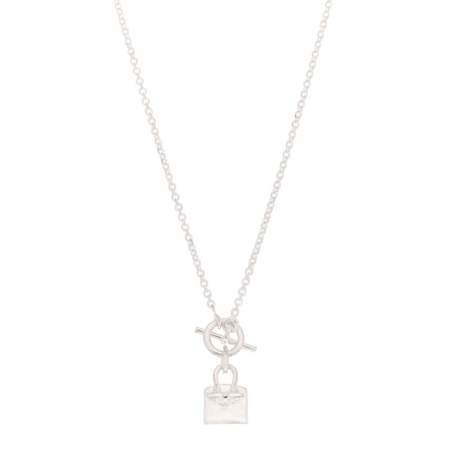 Hermes Sterling Silver Birkin Amulette Pendant Necklace 1 of 5