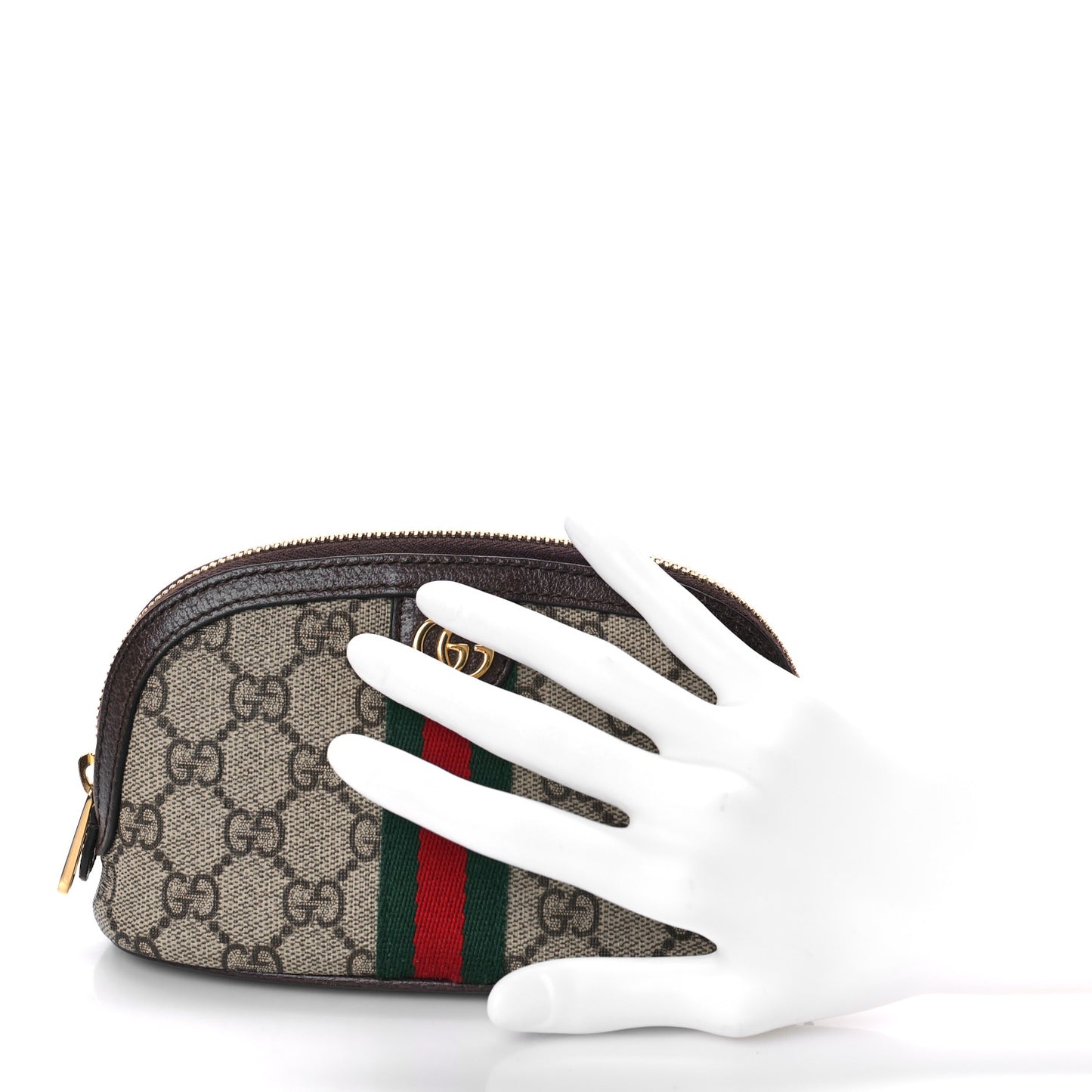 GG Supreme Monogram Textured Calfskin Web Medium Ophidia Cosmetic Case Beige Ebony New Acero