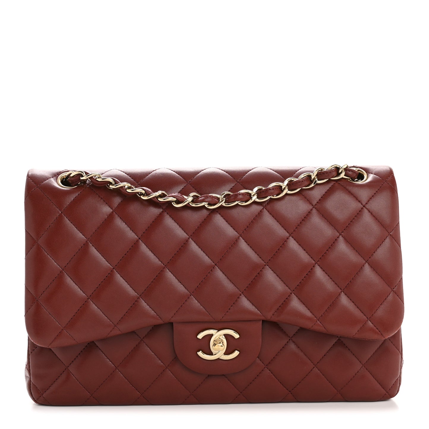 Lambskin Quilted Jumbo Double Flap Burgundy