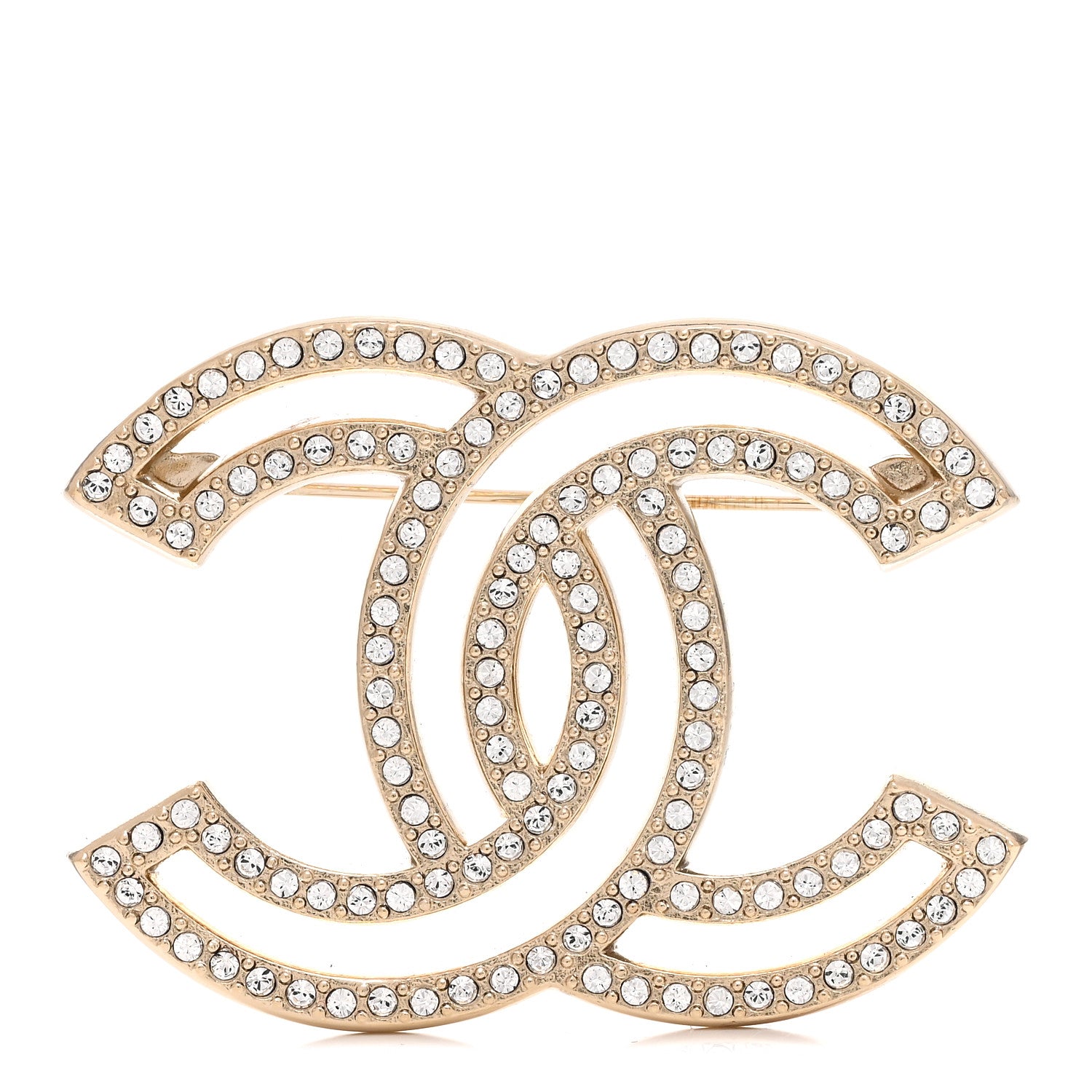 Chanel Crystal CC Brooch Light Gold 1 of 3