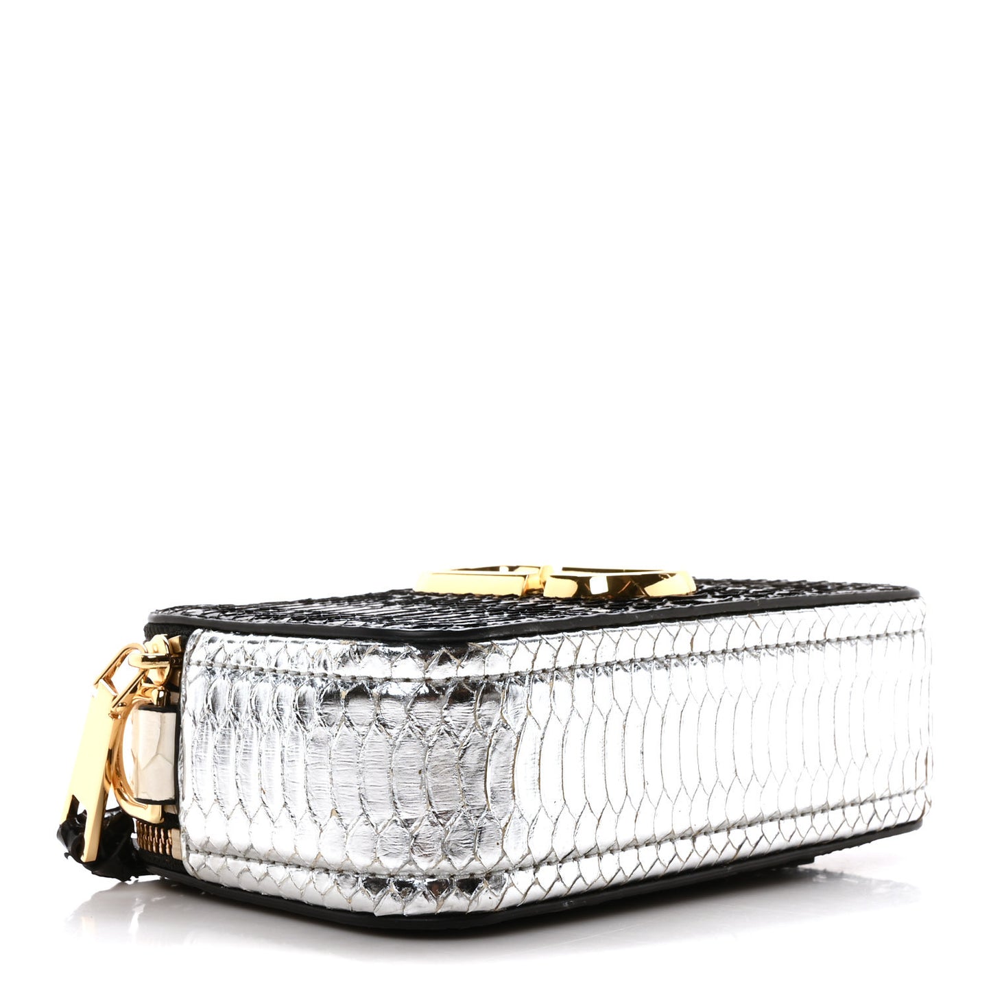 Calfskin Snake Embossed Snapshot Camera Bag Black White Silver