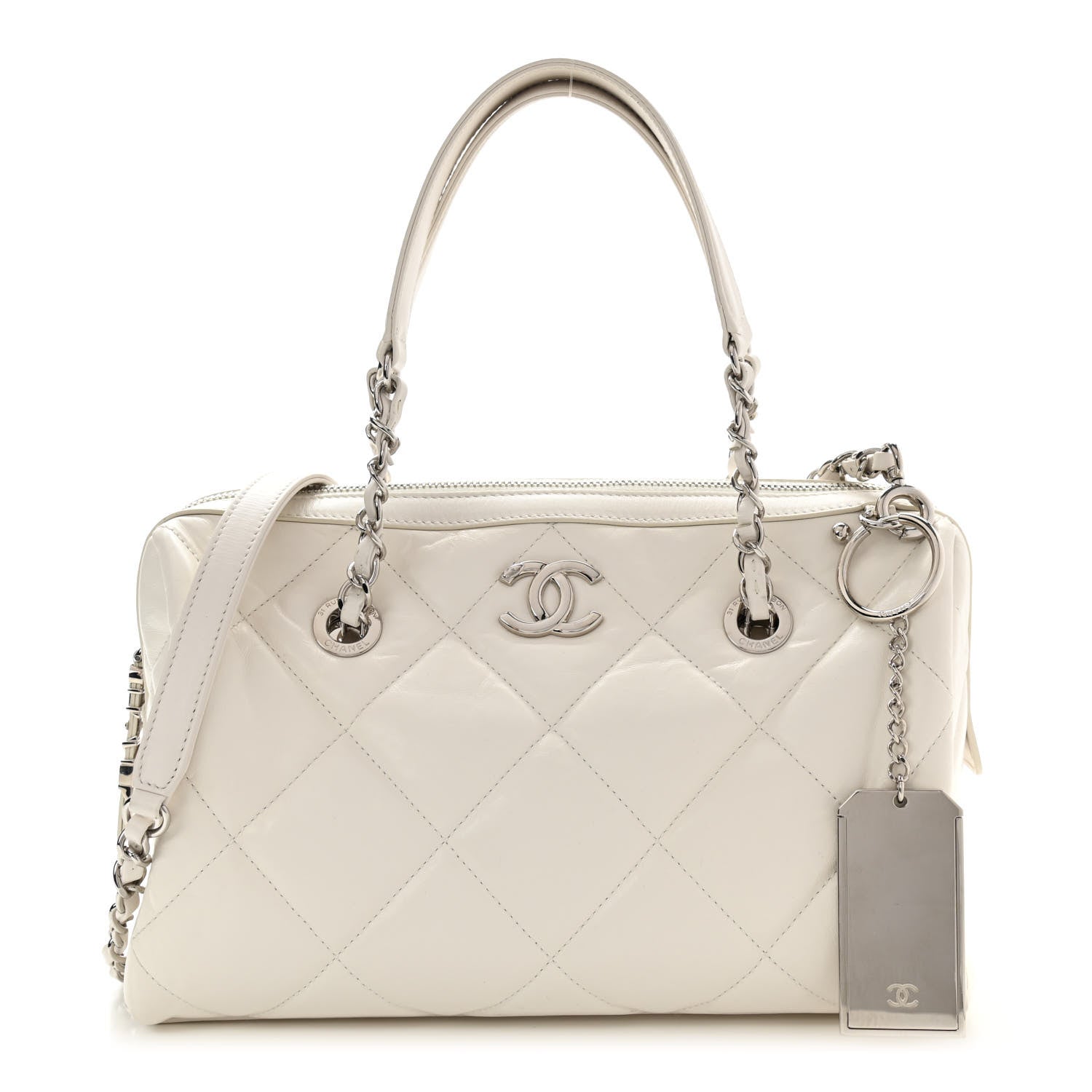 Chanel Calfskin Quilted Small CC Bowling Bag White 1 of 11