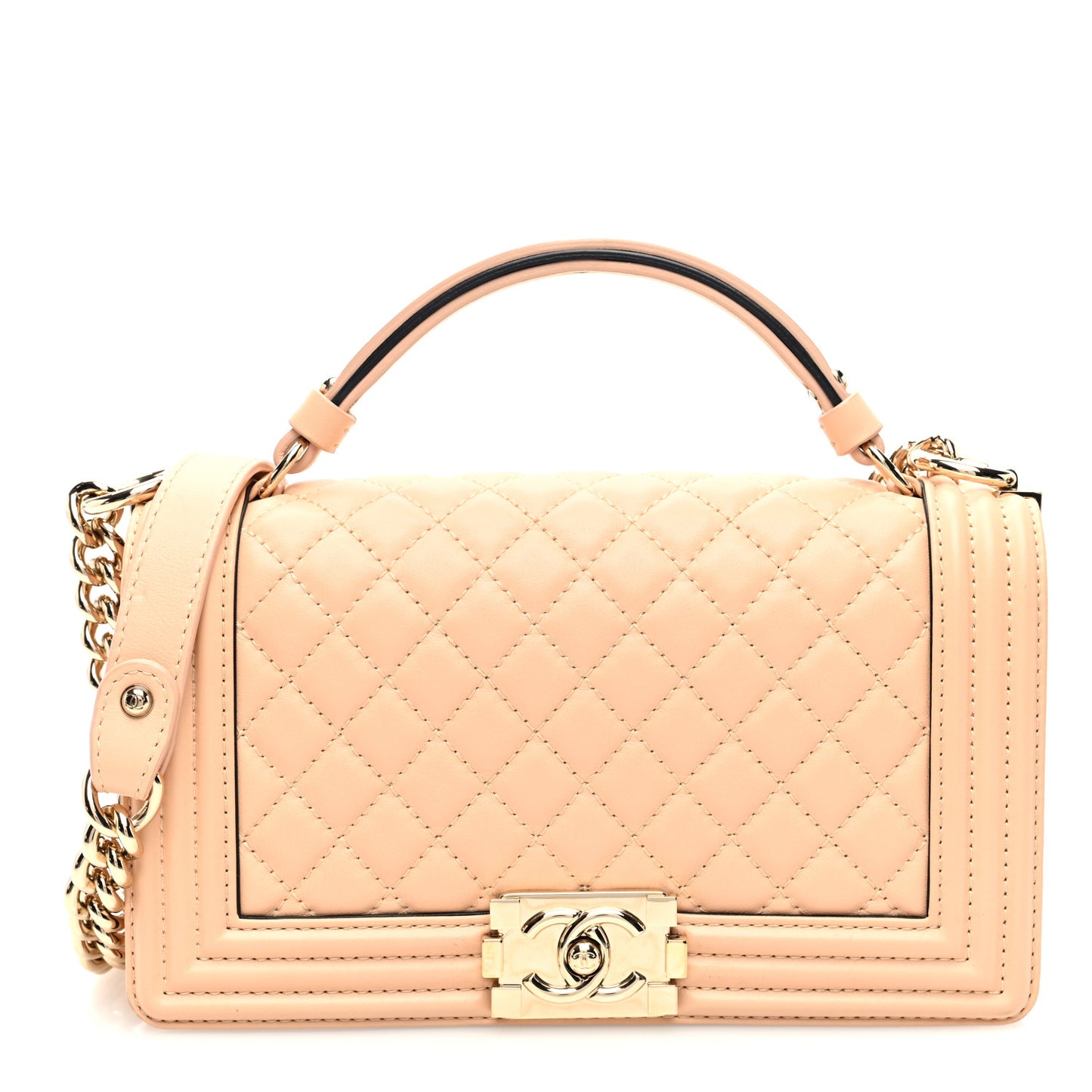 Calfskin Quilted Medium Top Handle Boy Flap Beige Clair
