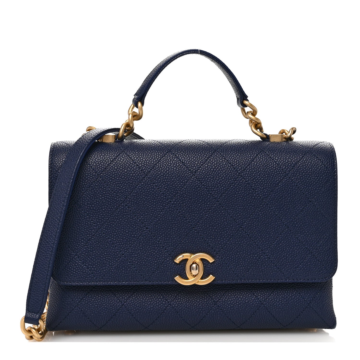Chanel Grained Calfskin Small Stitched Flap Navy Blue 1 of 11