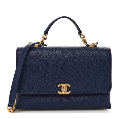 Chanel Grained Calfskin Small Stitched Flap Navy Blue 1 of 11