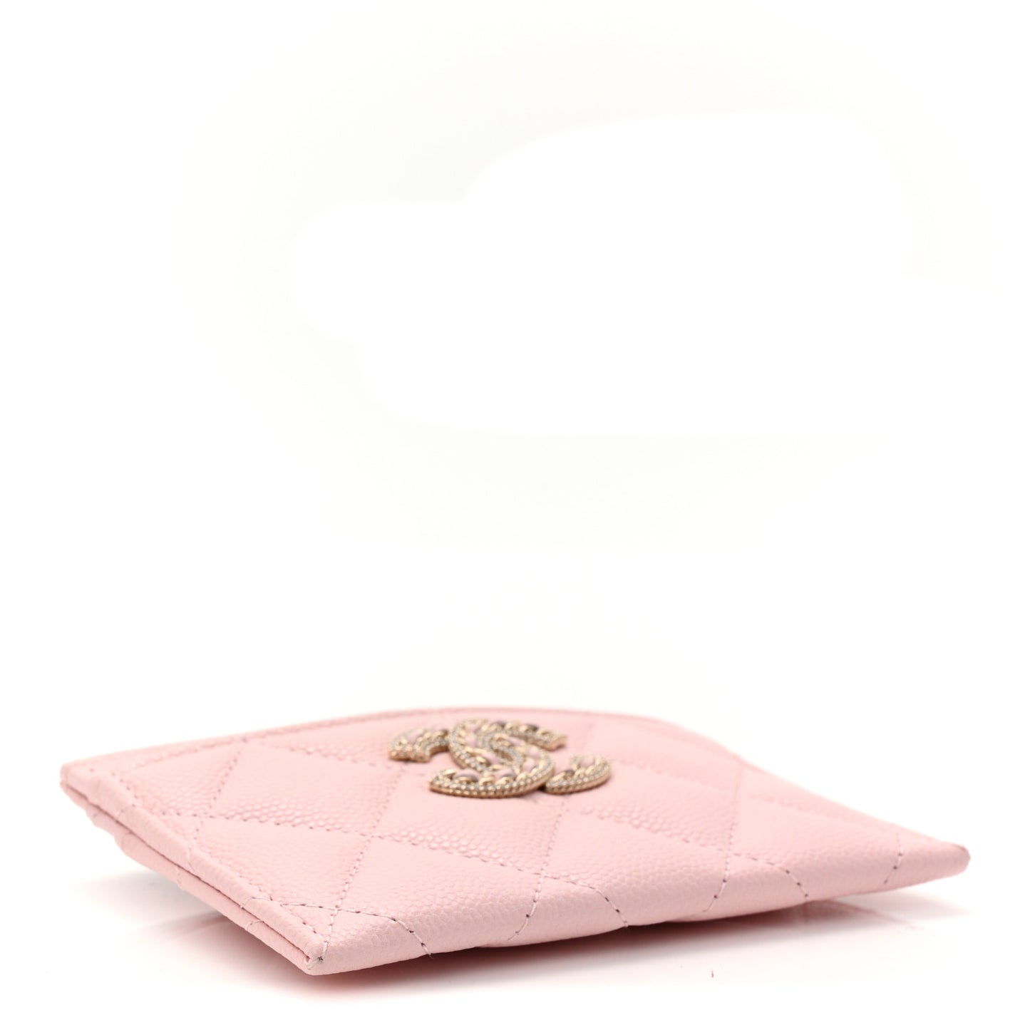 Caviar Quilted Crystal Card Holder Pink