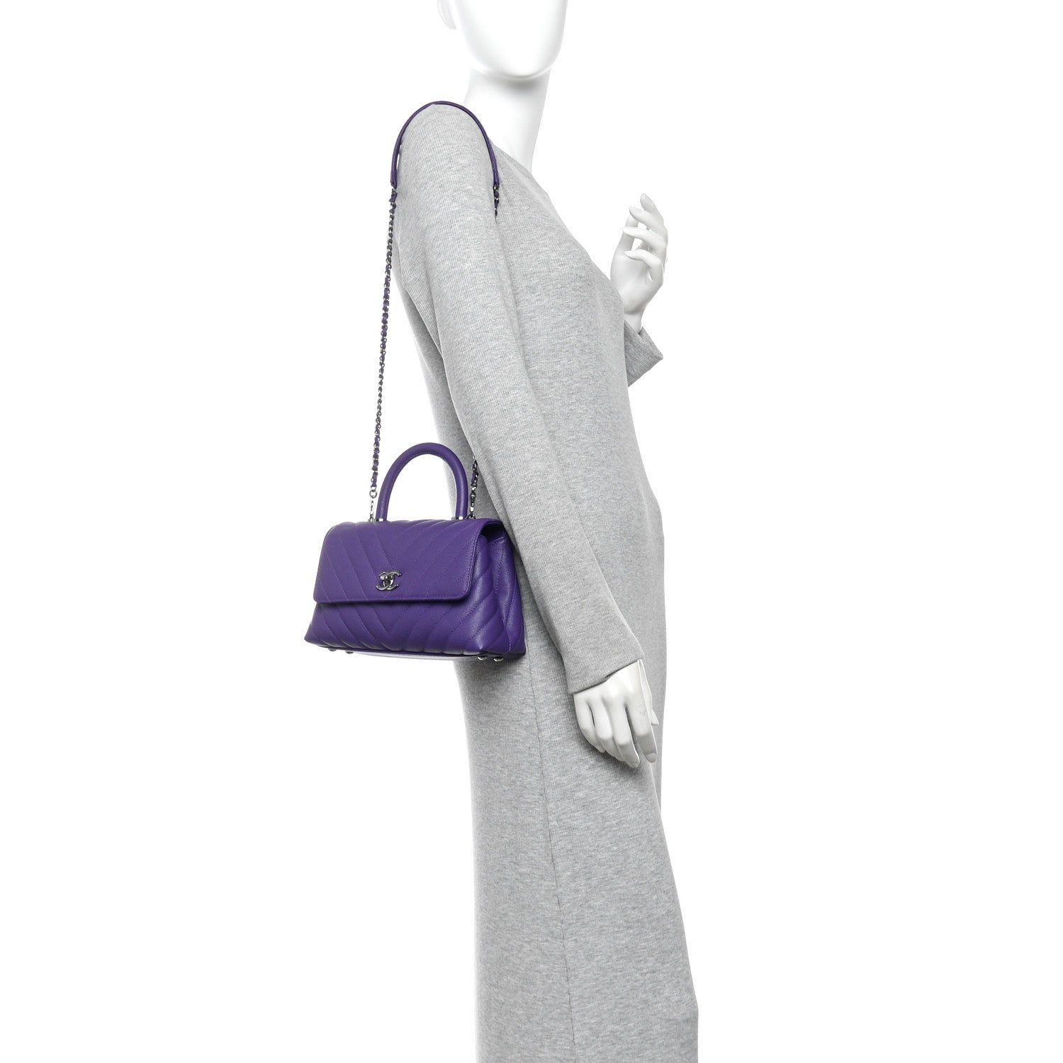 Chanel Caviar Chevron Quilted Mini Coco Handle Flap Purple 2 of 10