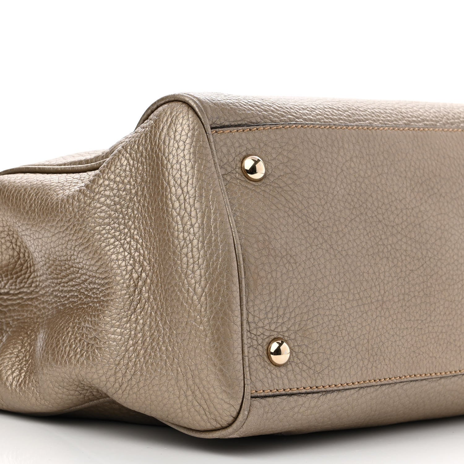Gucci Metallic Pebbled Calfskin Medium Bamboo Shopper Tote Golden Beige 10 of 13