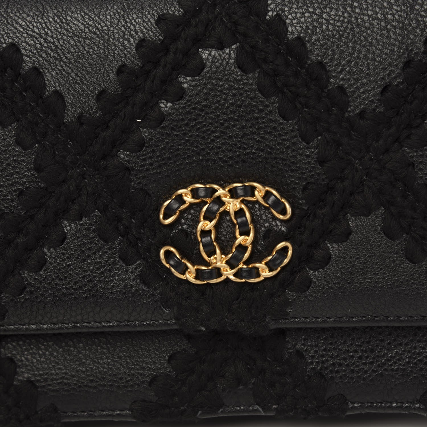 Chanel Calfskin Crochet 19 Wallet On Chain WOC Black 11 of 13