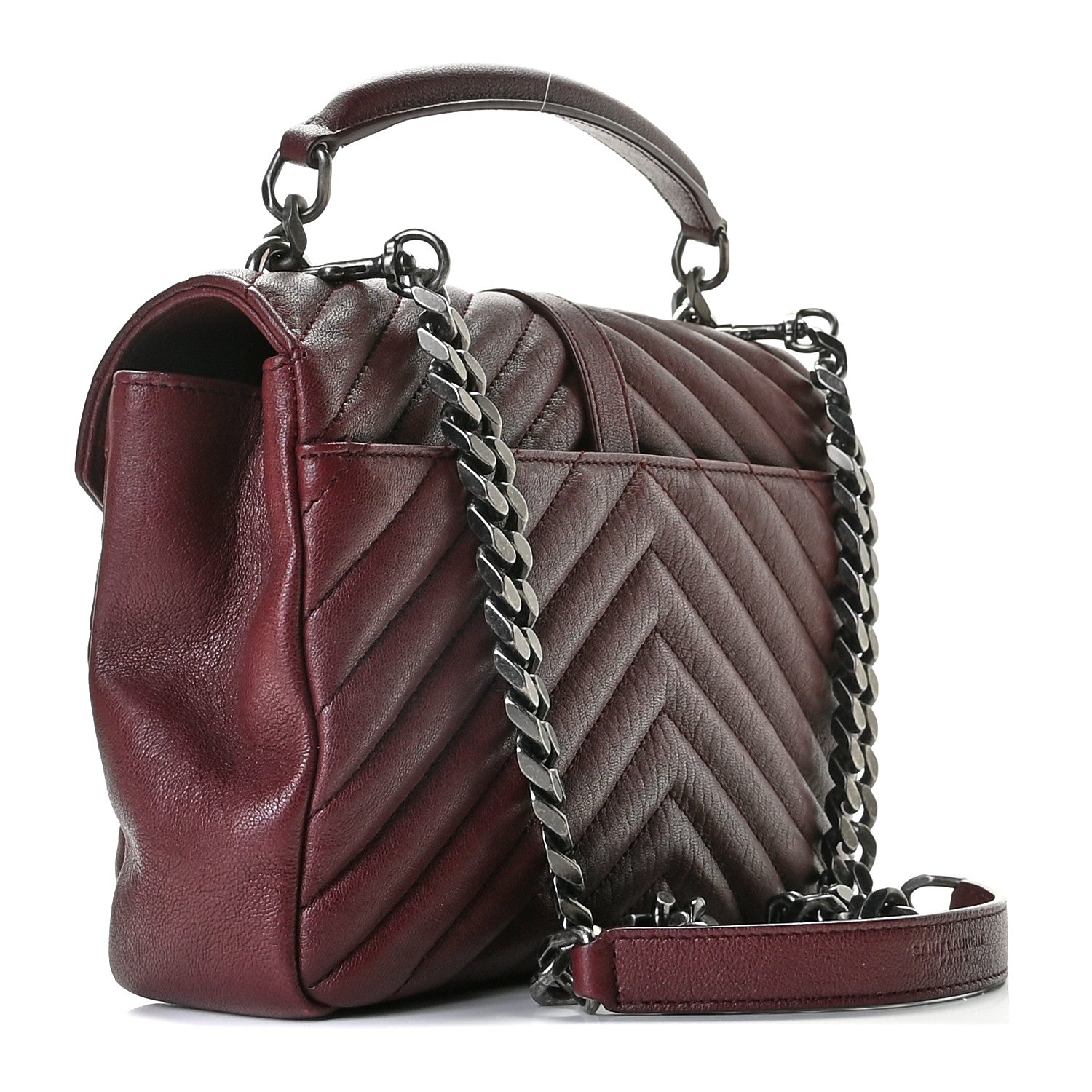 Saint Laurent Sheepskin Matelasse Chevron Monogram Medium College Bag Rouge Legion 2 of 8