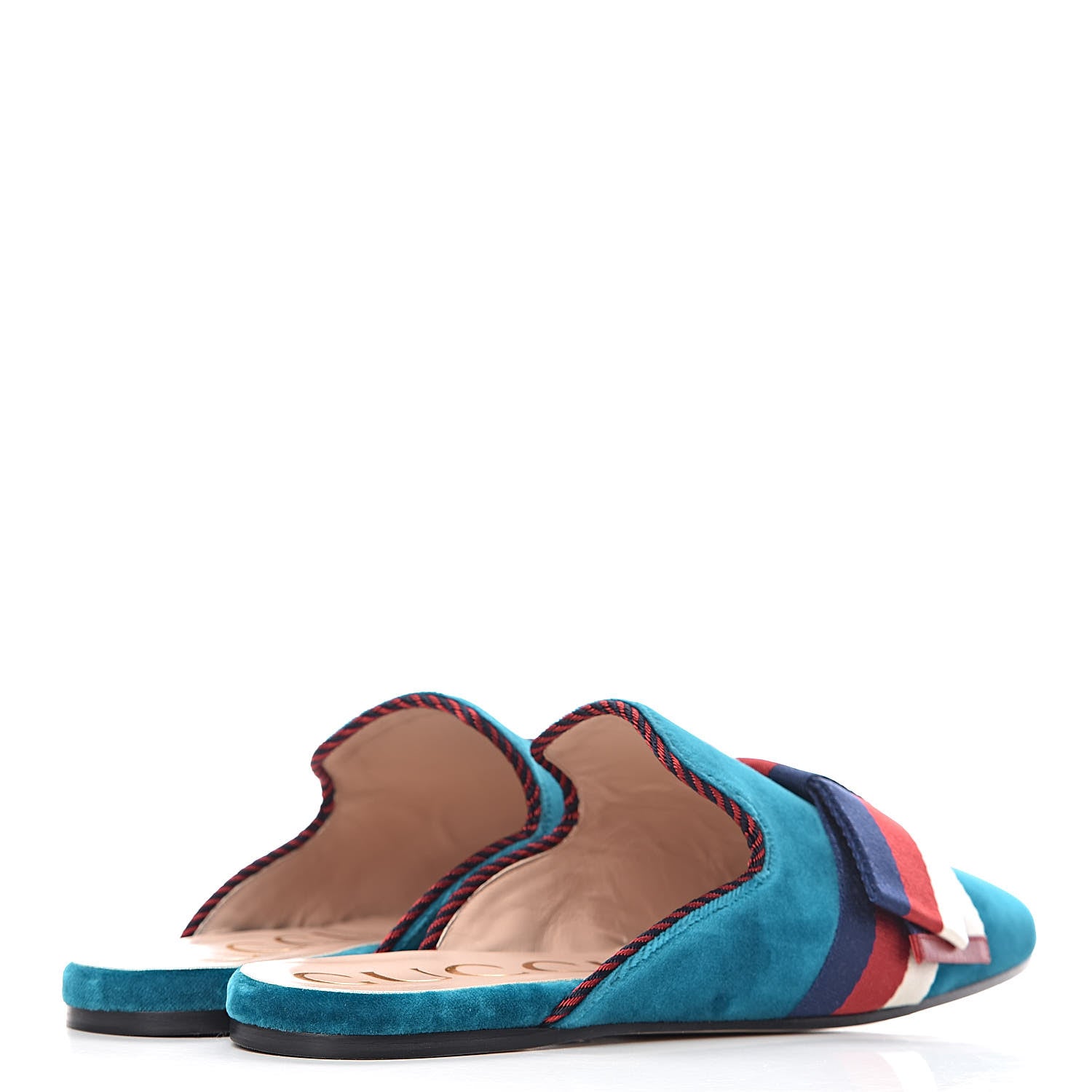 Gucci Softy Velvet Sylvie Bow Slippers 39 Pavone 4 of 8